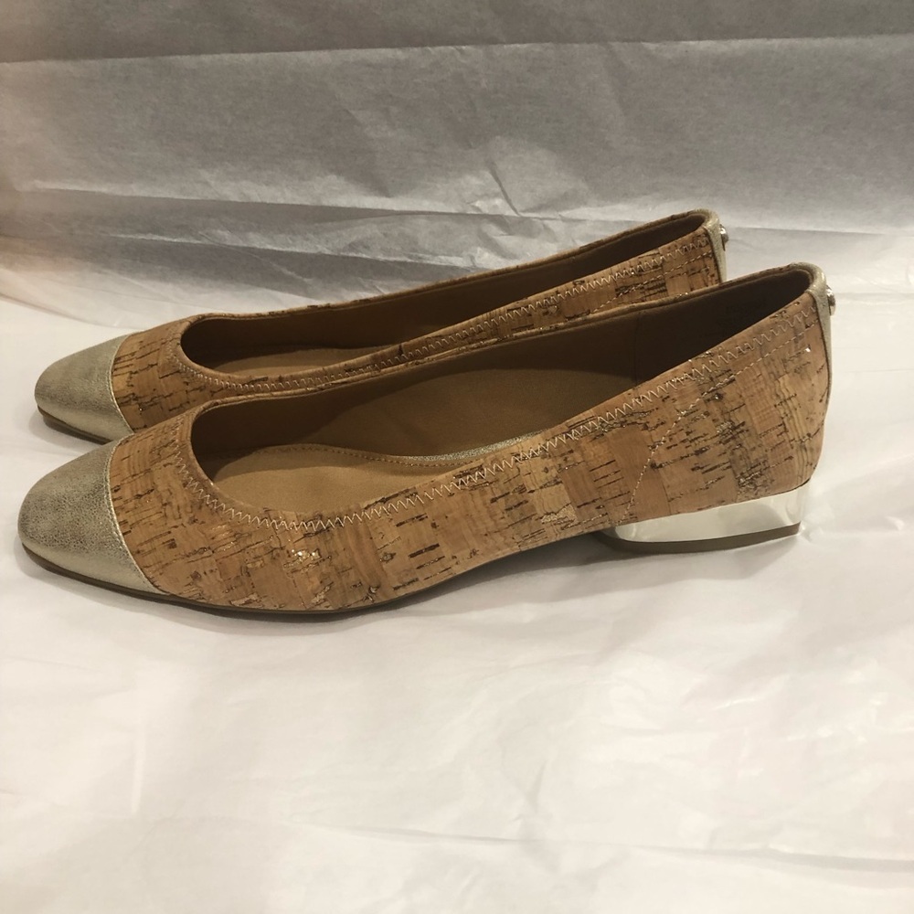 Anne Klein‎ flex cork gold cap toe gold block heel pumps size 10 brand new